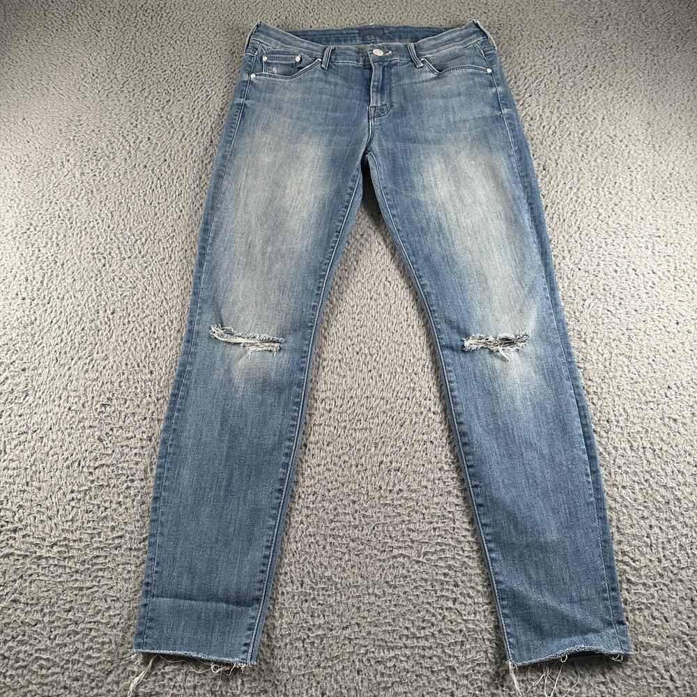 Mother Looker Ankle Fray Jeans Womens 27 Blue Mid Rise Skinny Stretch Distressed
